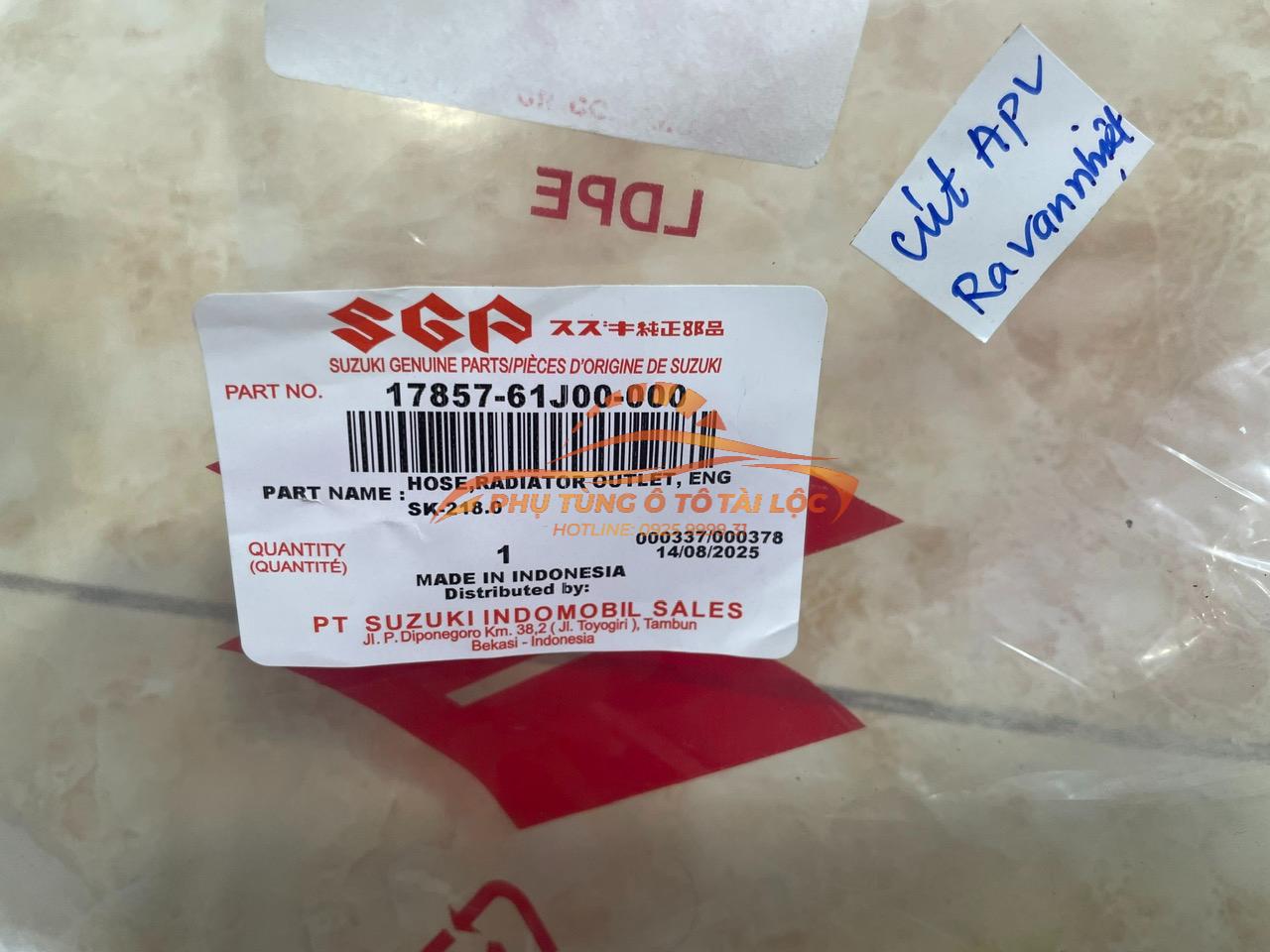 Ống nước ra van hằng nhiệt Suzuki APV 2013-2016 - 1785761J00000